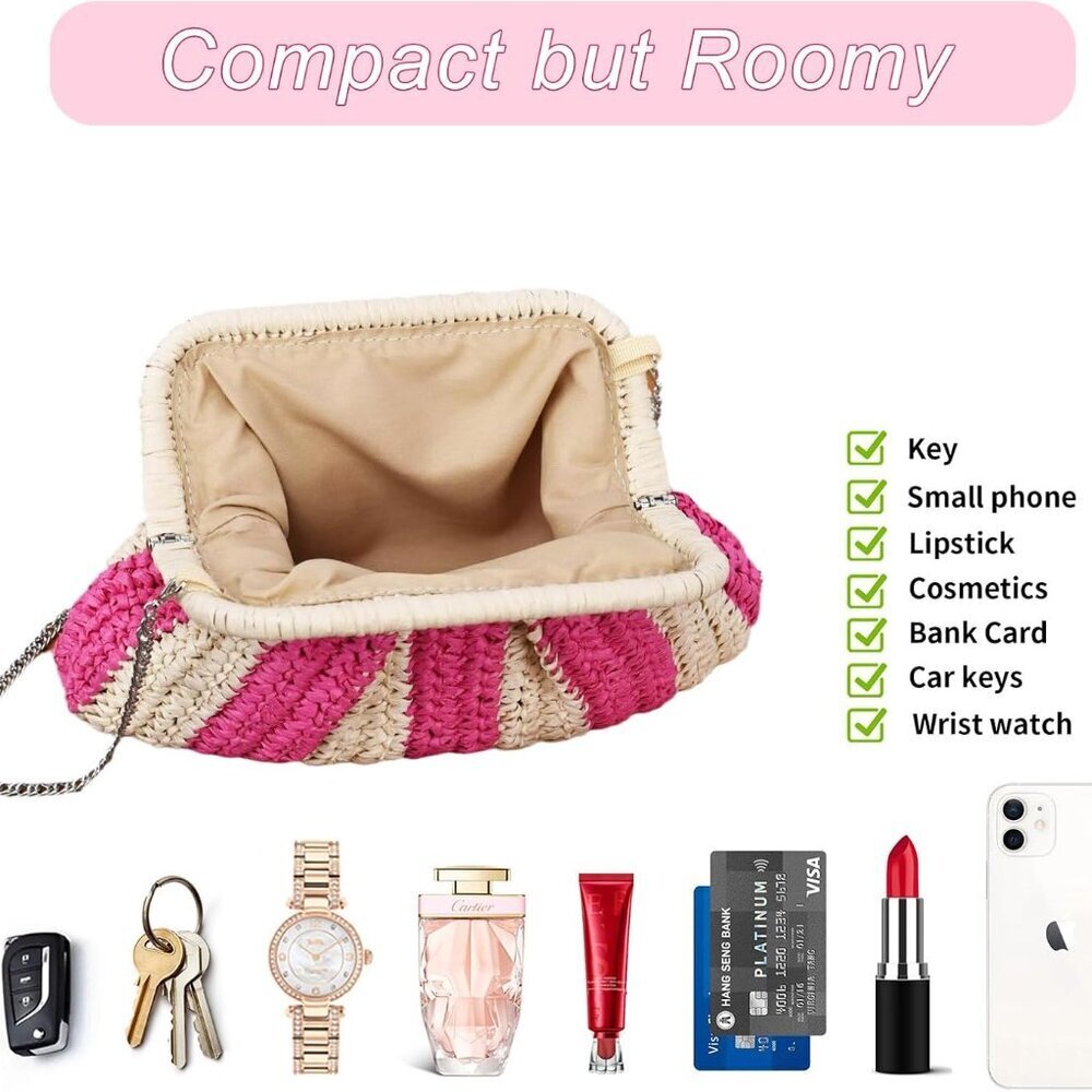 Straw Clutch Bag Cloud Dumpling Shape Crossbody S… - image 7